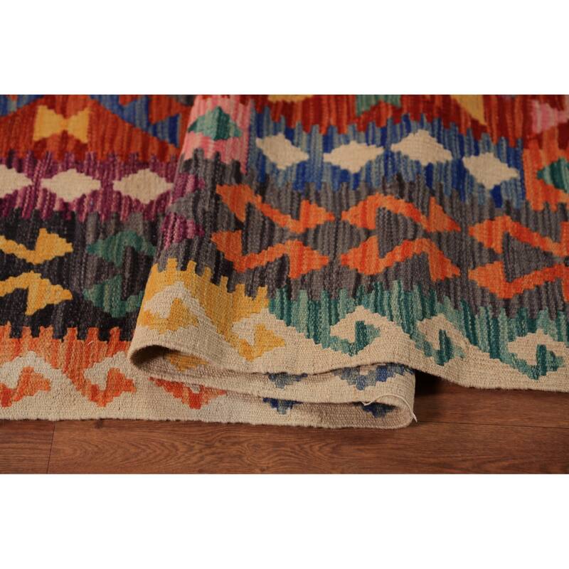 Geometric Kilim Reversible Area Rug Flatweave Multi-Color Wool Carpet - 8'2"x 11'4"