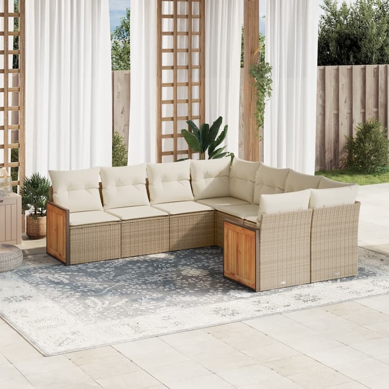 vidaXL Garden Sofa Set Black - 24.4 x 24.4 x 27.2 - Beige and cream Large