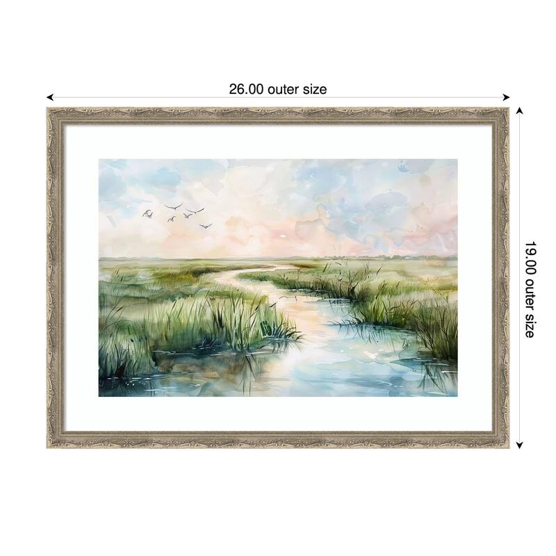Marsh Meandering by Tradelink inhouse artist Wood Framed Wall Art Print - Mila Dark Silver - 26 x 19 in