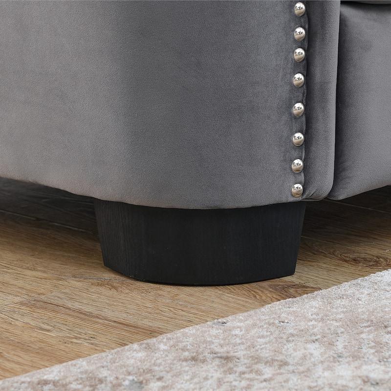 Modern Velvet Loveseat Sofa Upholstered Couch with Tufted Backrest, Nailhead Armrests and Removable Cushions for Living Room