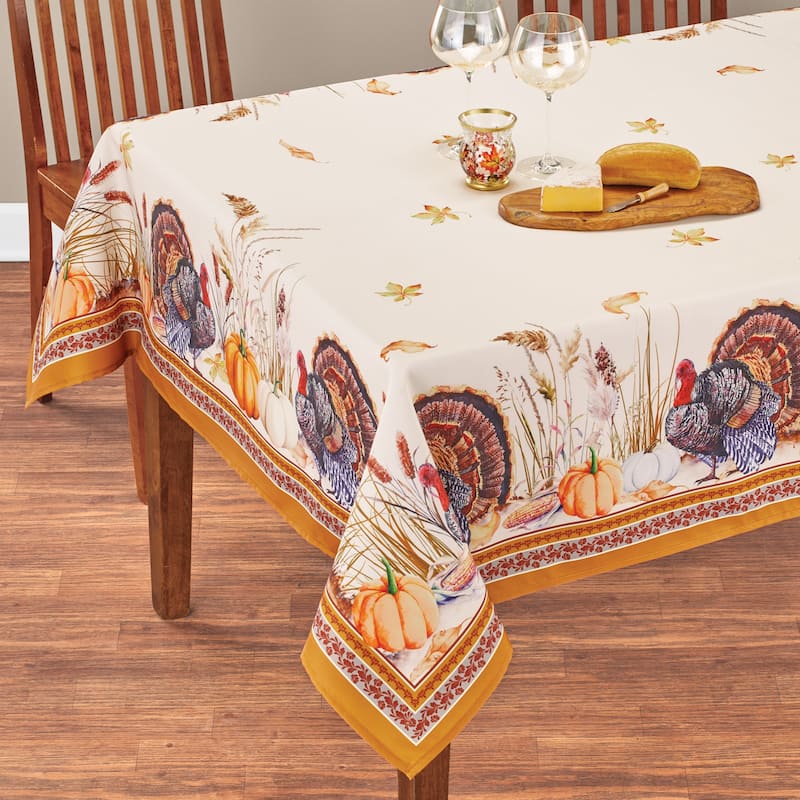 Charming Colorful Turkey Harvest Printed Tablecloth