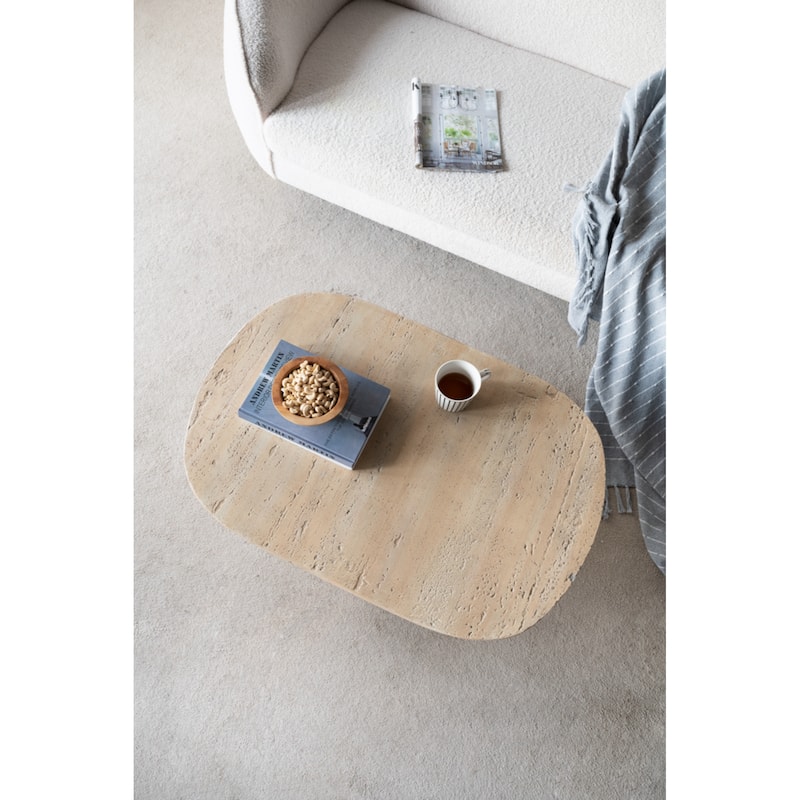 36x24x15" Cement Oval Coffee Table with rounded pedestal base