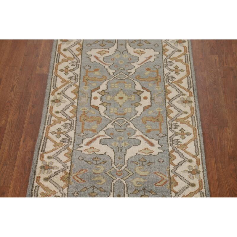 Floral Oushak Oriental Runner Rug Hand-Knotted Wool Carpet - 2'8"x 9'11"