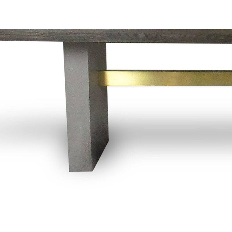 Cid Coe Dining Table, 94 Inch Brown Walnut Top, Gray Concrete Pedestal Base - Gray, Brown, Brass