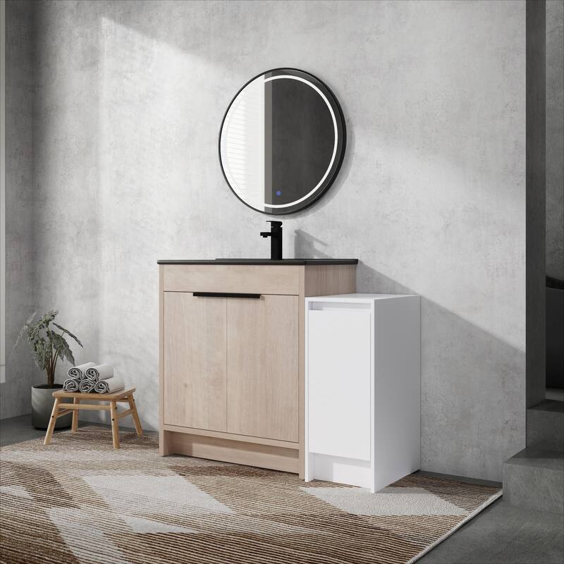 72" Freestanding Bathroom Vanity Set with Adjustable Storage Cabinets, Black Ceramic Sink