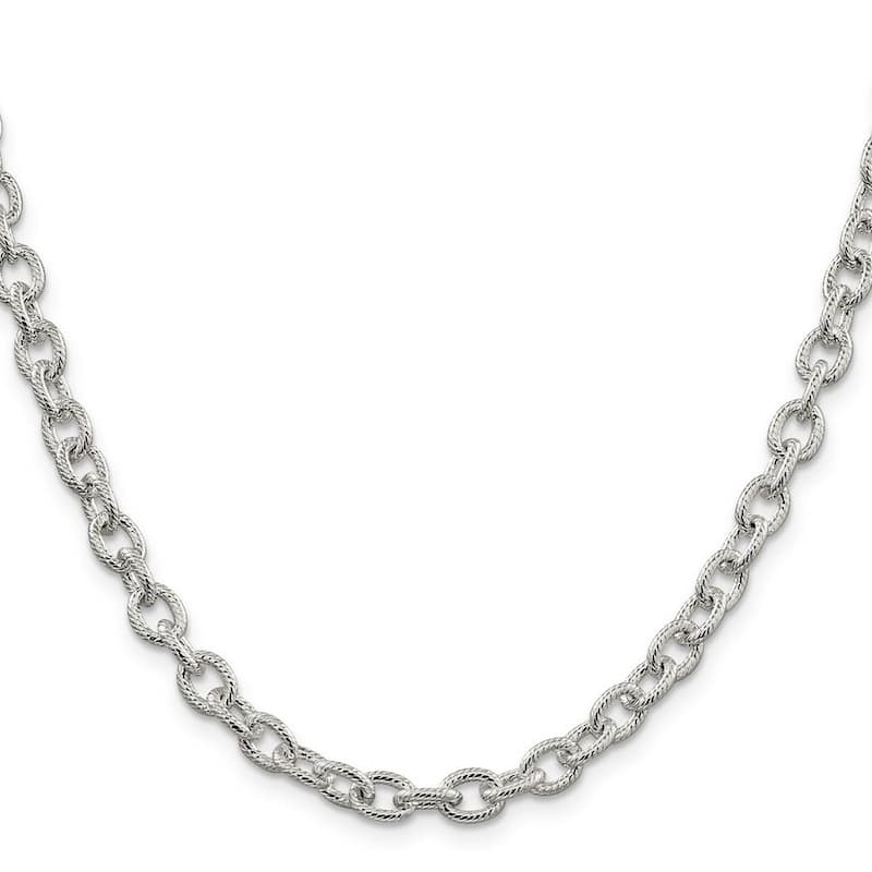 Curata 925 Sterling Silver Textured Polished 6.25mm Fancy Rolo Chain Necklace Lobster Claw