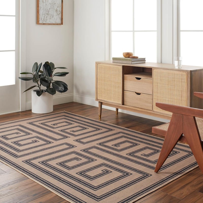Livabliss Bohemian & Eclectic Ez Jute Graphic Washable Area Rug - 6' x 9' - Tan/Black
