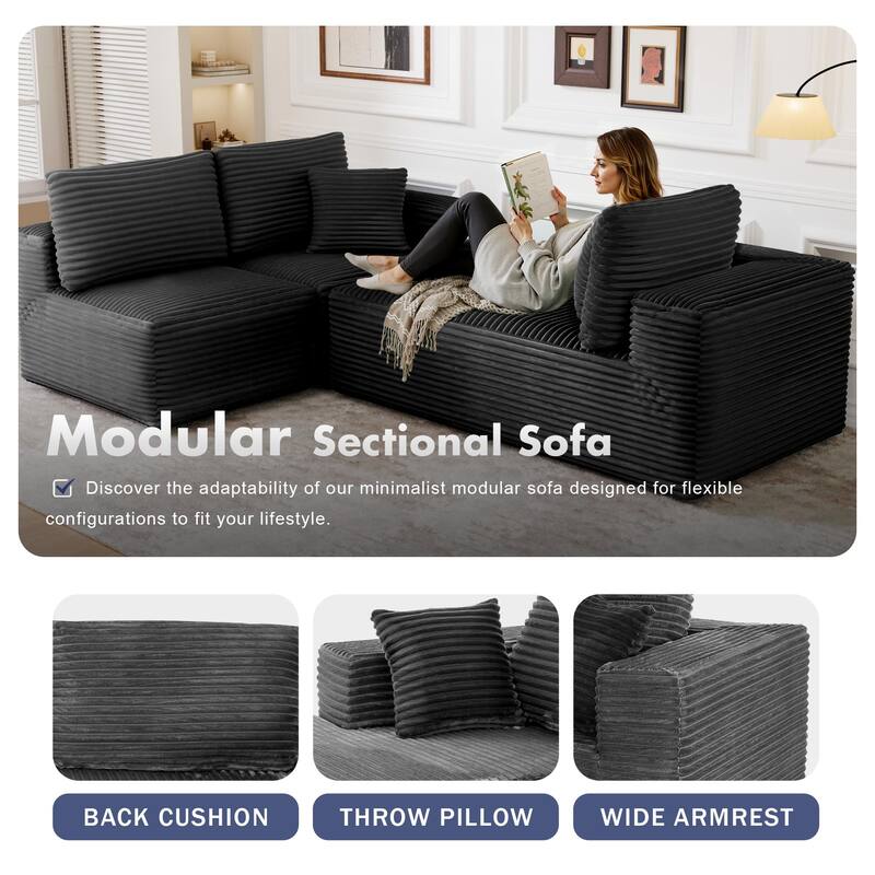 104" Modular Sectional Sofa with L-Shape Chaise Modern Upholstered Cloud Couches with Throw Pillows - 104 in.W x 23.6 in.H