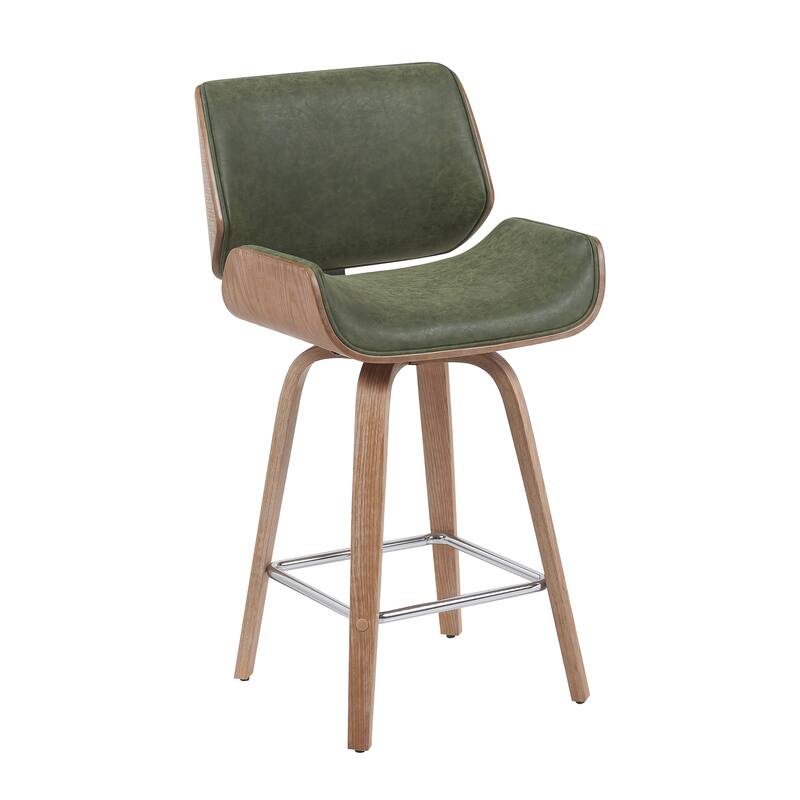 Tyler Mid-Century Swivel Bar Stool, Upholstered Counter Height Chair with Bentwood Legs