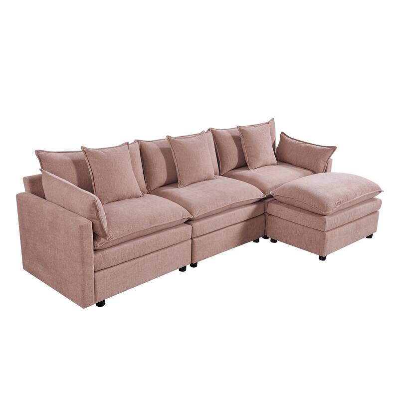 108.66" L-Shaped 4-Seater Sectional Sofa with Convertible Chaise and Ottoman, Spacious Cloud Design
