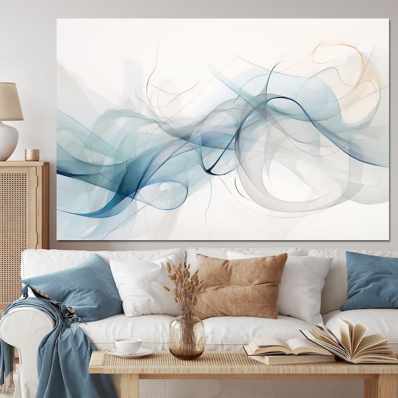 Designart "White Grey Line Art Abstract Calligraphy" Modern Wall Decor