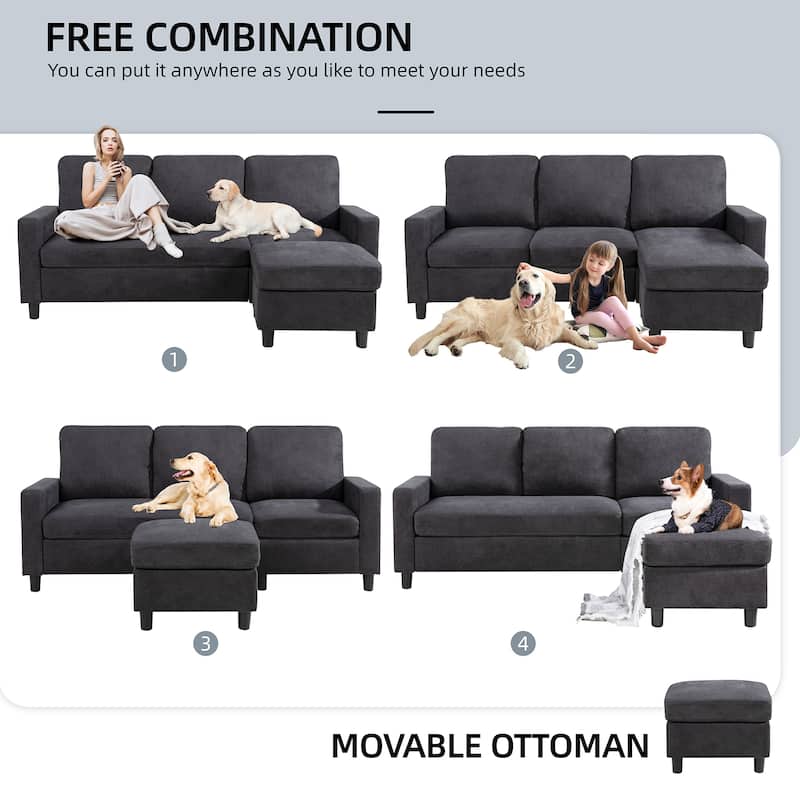 Futzca Modern L-shaped Convertible Sectional Sofa w/ Reversible Chaise