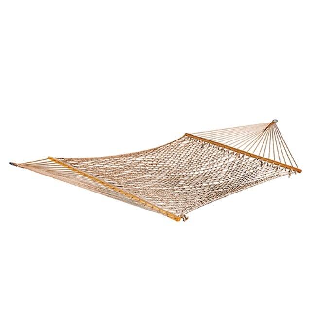 Bliss Hammocks BH-410BK 60" Wide Cotton Rope Hammock w/ Spreader Bar, S Hooks, & Chains | Indoor, Outdoor, Poolside,