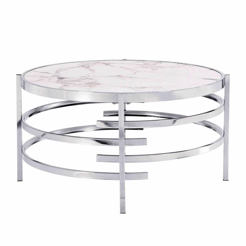 32.48'' Chrome Round Coffee Table with Sintered Stone Top