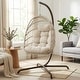 preview thumbnail 2 of 53, Oversized 1-Person Foldable Hanging Egg Chair - Wicker Swing Chair with Stand, Portable for Indoor Outdoor Patio Beige