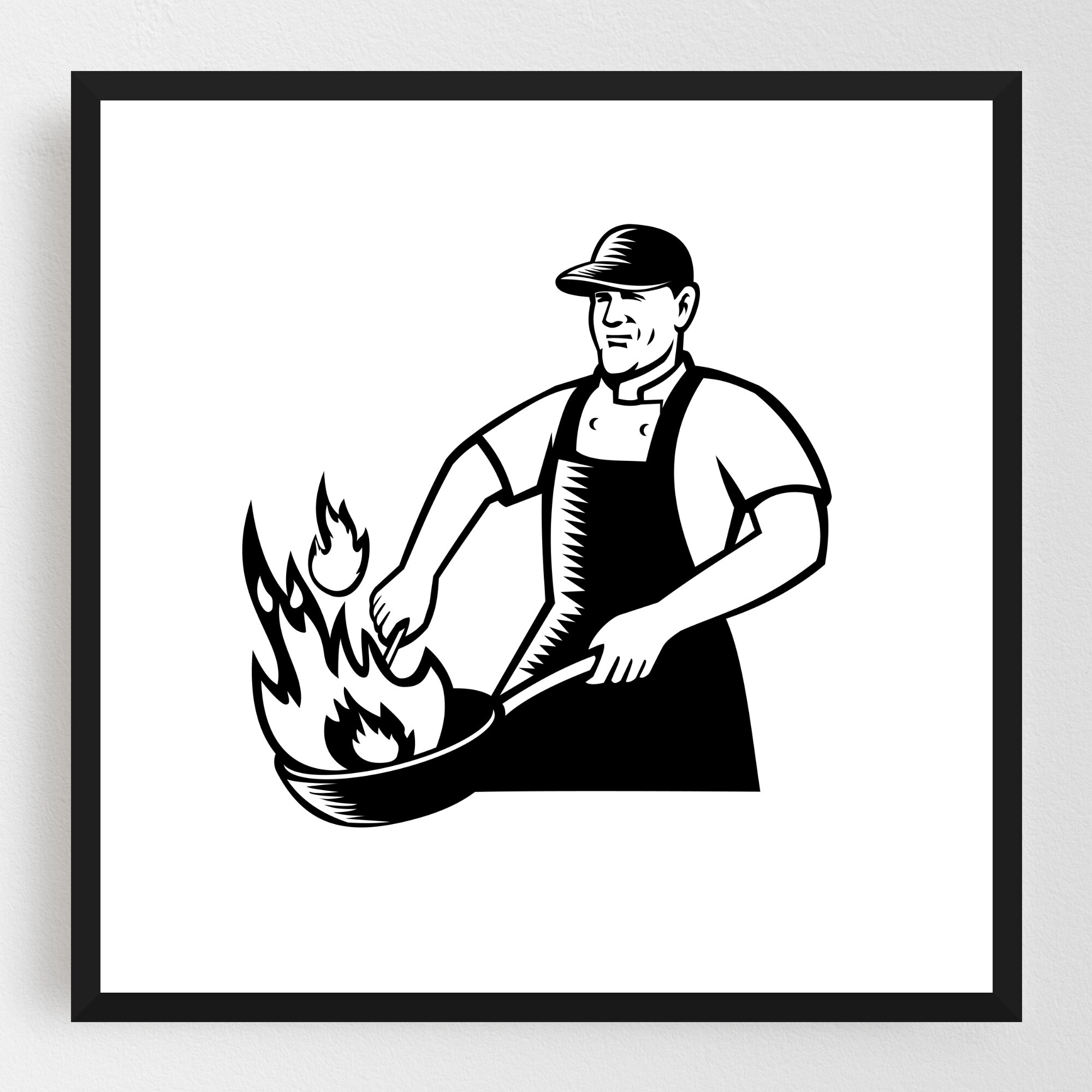Shop Black And White Cartoon Chef Circles Framed Wall Art Print Overstock 31653126