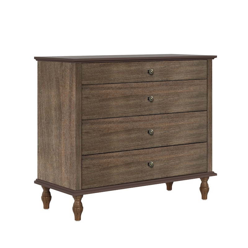Rustic Wooden 4-Drawer Storage Chest with Metal Knobs and Solid Wood Feet by GDFStudio