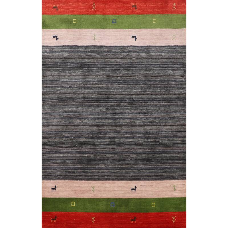 Striped Tribal Gabbeh Oriental Foyer Rug Handmade Wool Carpet - 4'0"x 6'0"