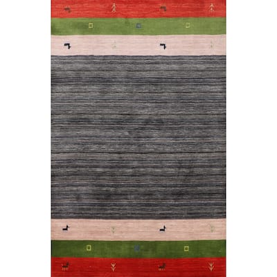 Striped Tribal Gabbeh Oriental Foyer Rug Handmade Wool Carpet - 4'0"x 6'0"