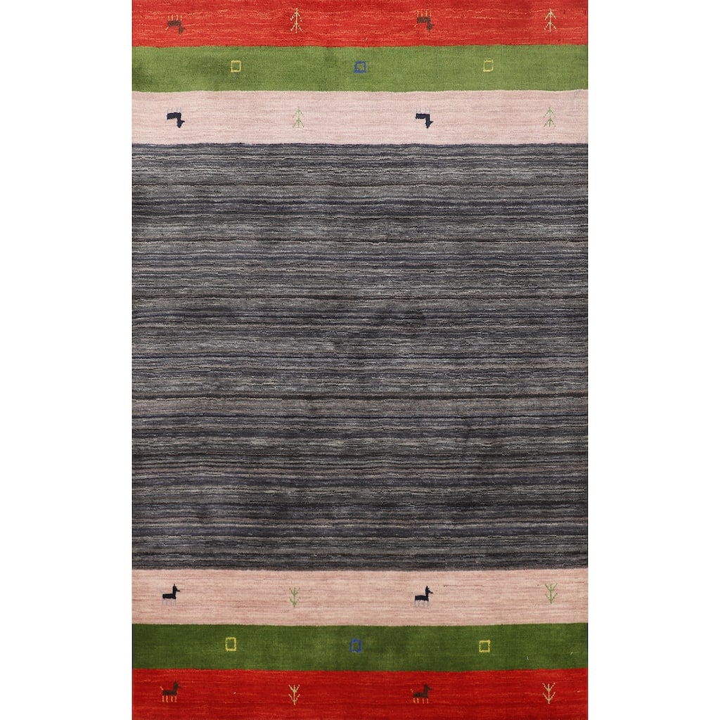 Striped Tribal Gabbeh Oriental Foyer Rug Handmade Wool Carpet - 4'0"x 6'0"