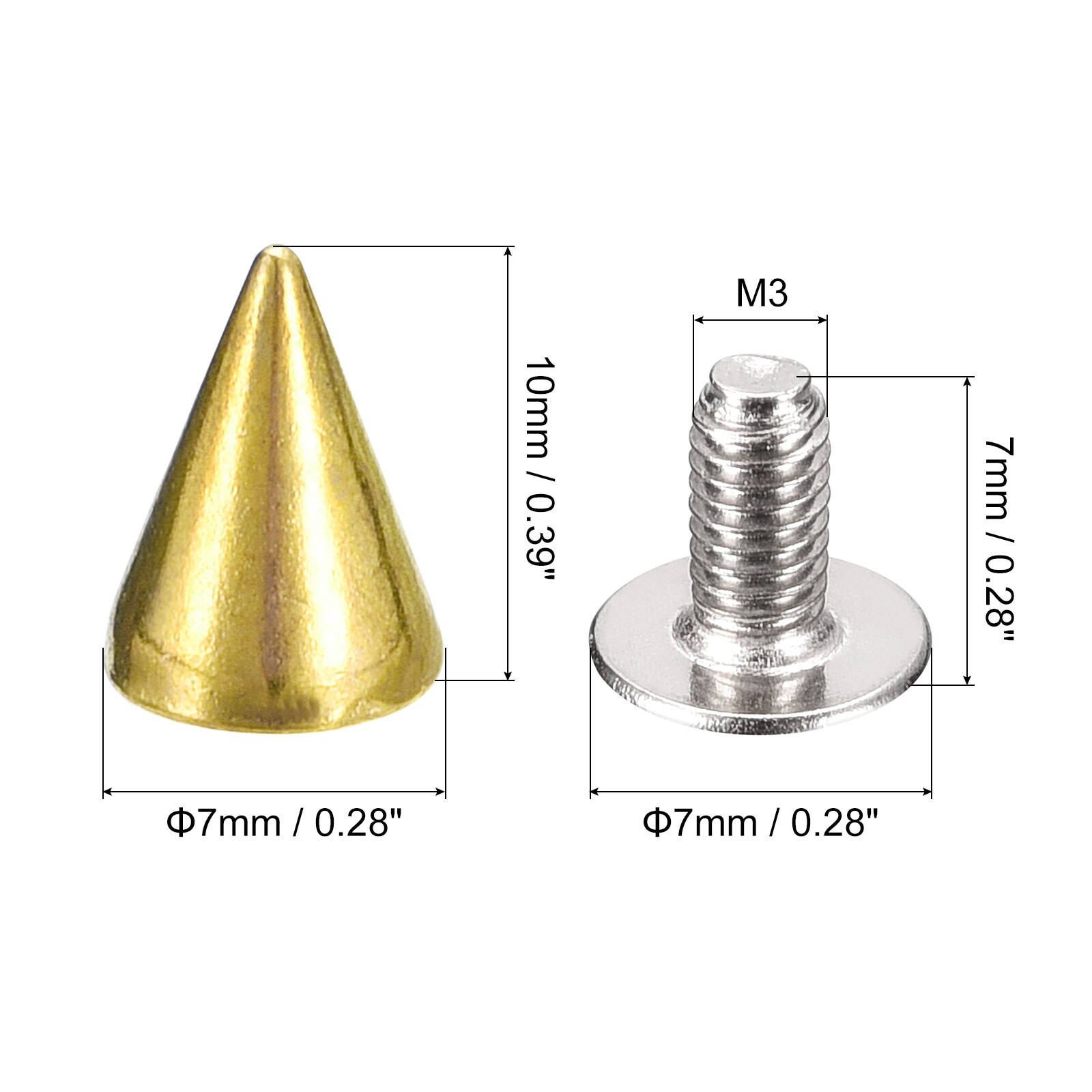 10Sets/20Pcs Flat Belt Screws Nail Rivets Brass Gold Silver Solid