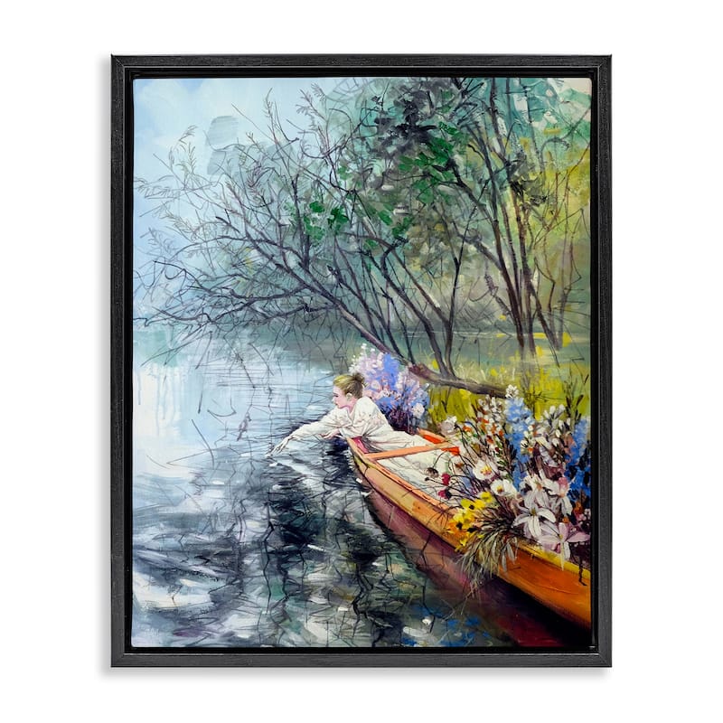 Stupell Woman in Floral Filled Boat Framed Floater Canvas Wall Art Design By Lucille Lee - 25 x 31 - Black