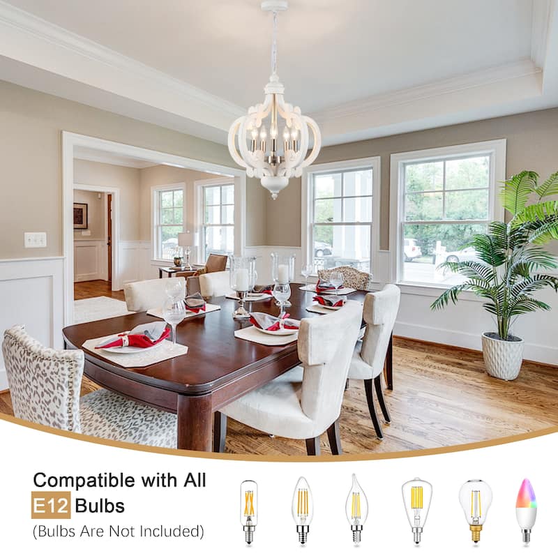 5-Light Country Wood Chandelier Light Fixture for Kitchen Island Dining Room