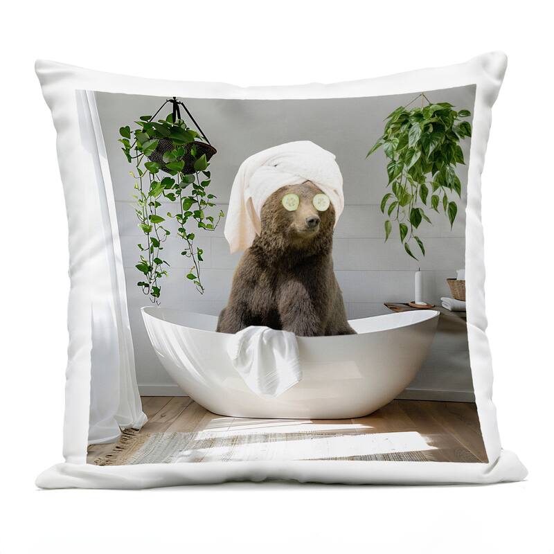 Stupell Bear in Refreshing Spa Bath Printed Outdoor Throw Pillow Design by CAD Designs - Accent - Polyester - Green - Single