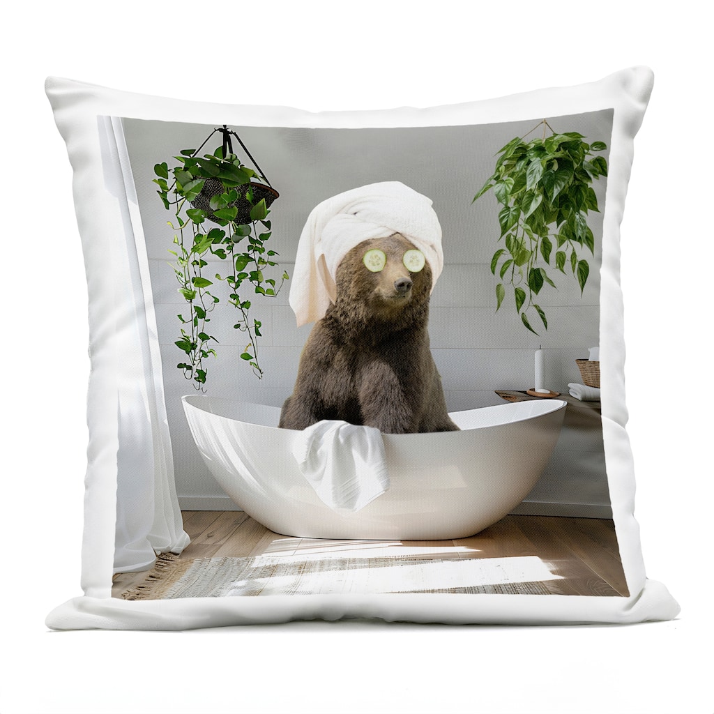Stupell Bear in Refreshing Spa Bath Printed Outdoor Throw Pillow Design by CAD Designs
