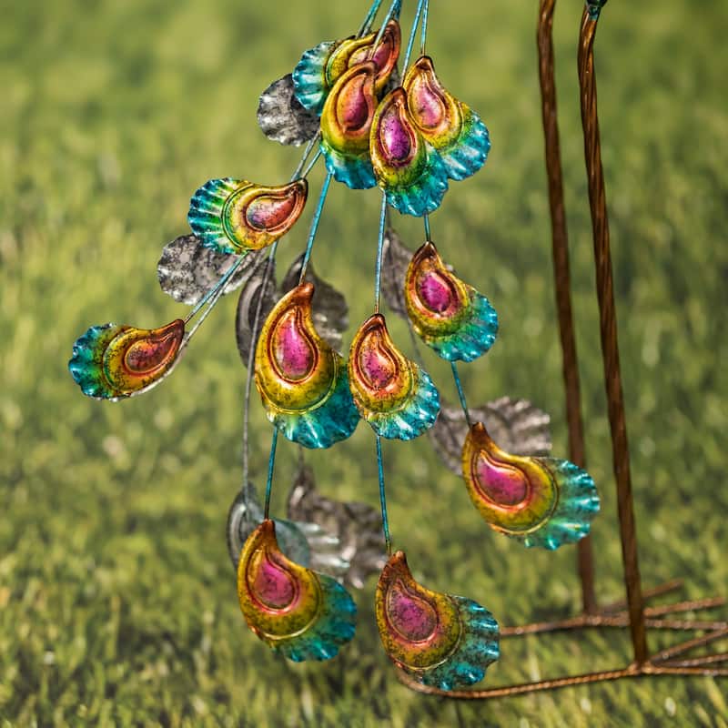 Set of 2 Standing Colorful Iron Peacocks