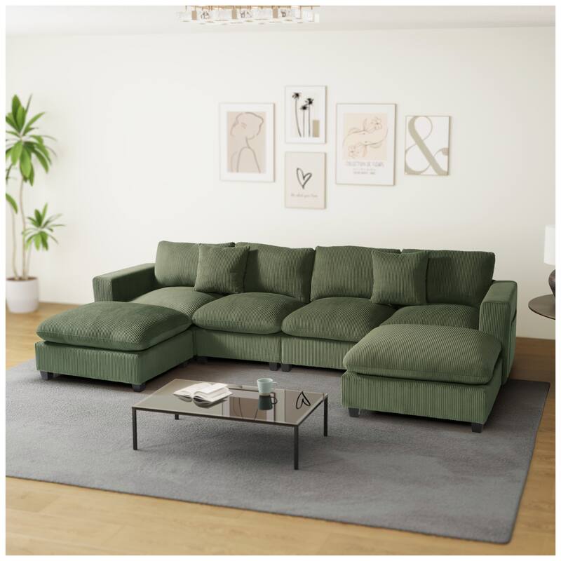 Hamilton 6-Piece Corduroy Upholstered Modular Sectional with USB Port