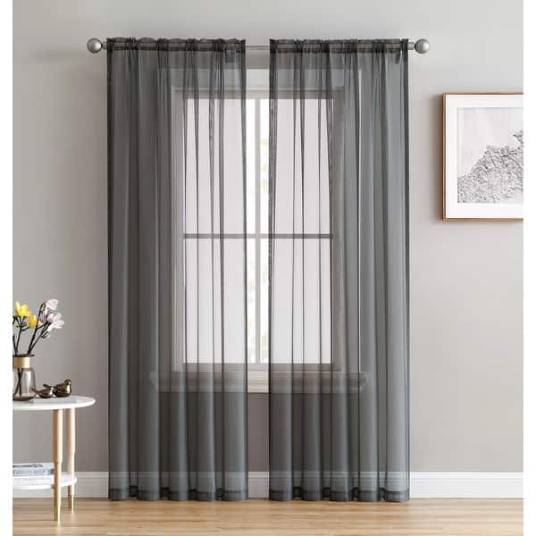 slide 2 of 5, HLC.me Sheer Voile Window Treatment Rod Pocket Curtain Panels for Bedroom, Living Room, Kitchen - Set of 2 panels 54 W x 63 L per panel - Pair - Charcoal Grey