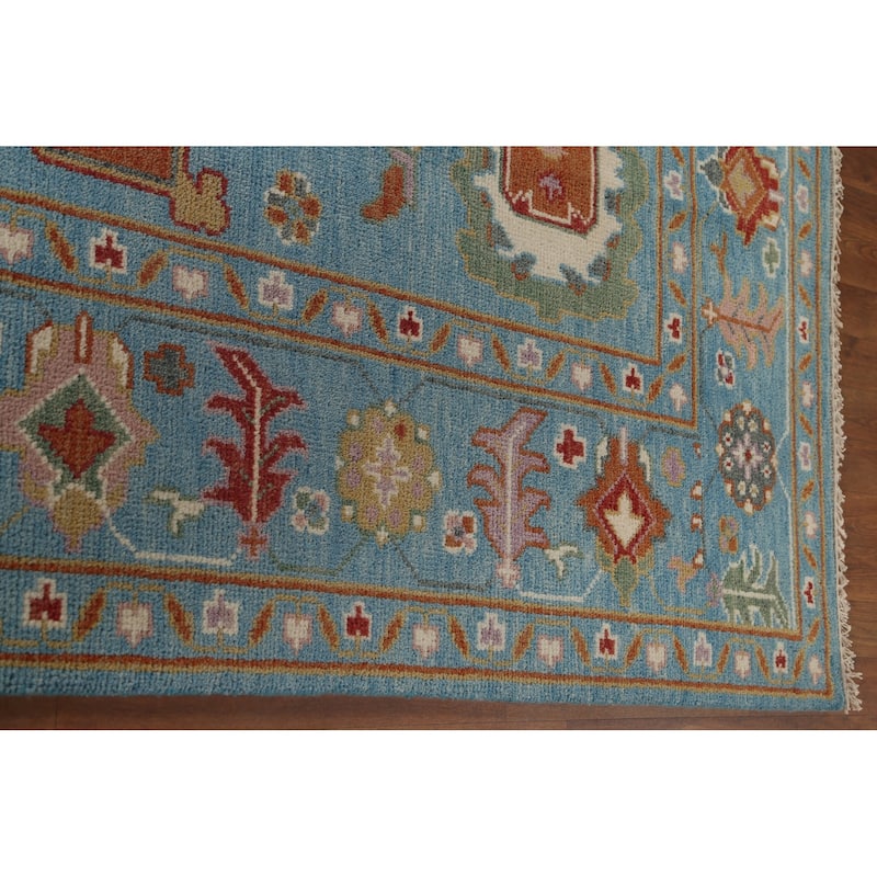 Blue Floral Oushak Area Rug Handmade Wool Carpet - 8'10"x 11'10"