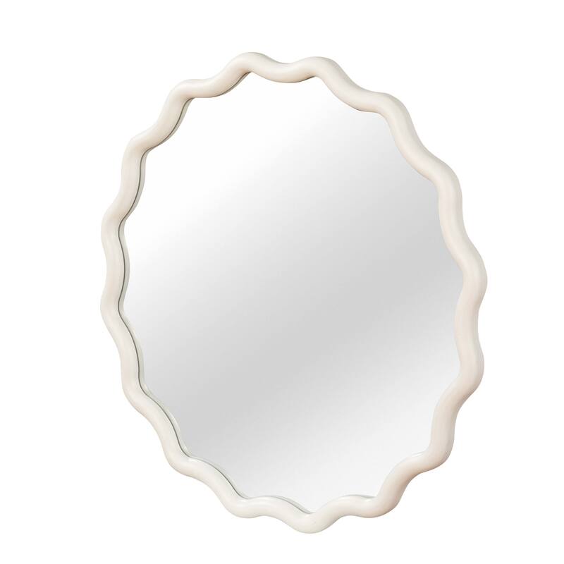 Wavy Round Solid Wood Frame Decorative Mirror Modern Farmhouse Wall Mirror For Bedroom Bathroom Living Room Entryway