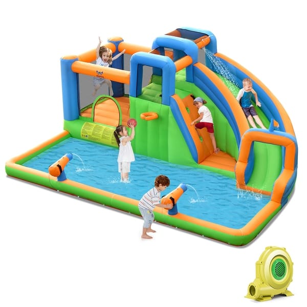 slide 2 of 10, Costway 6 in 1 Inflatable Giant Kids Water Park Bounce House with Dual - As Picture Shows - See Details As Picture Shows - See Details - Kids