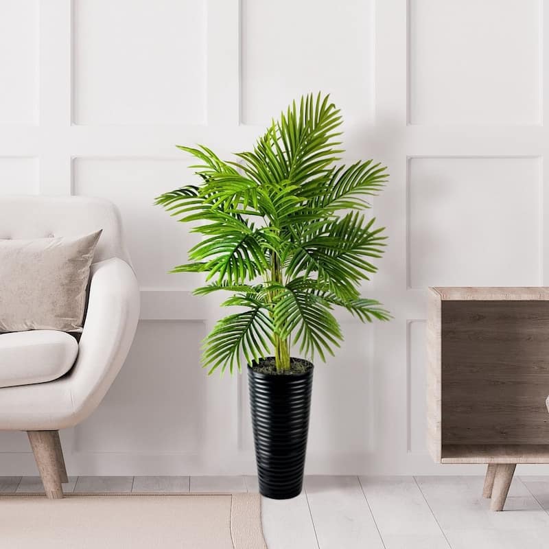 48-Inch Artificial Palm in Black Ribbed Metal Planter