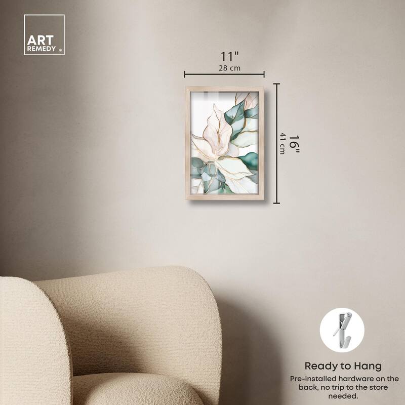 Pastel Leaves with Gold II Shadowbox by Art Remedy