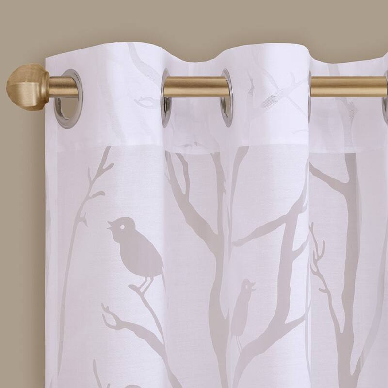 Grommet Top Sheer Bird on Branches Burnout Window Curtain