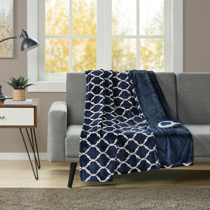 Beautyrest Oversized Heated Ogee Throw - INDIGO
