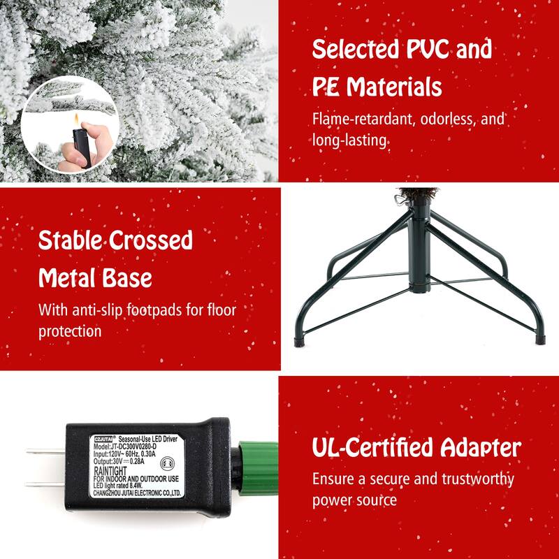 Gymax 6/7/8 FT Snow Flocked Christmas Tree w/ 661/1119/1447 PVC & PE