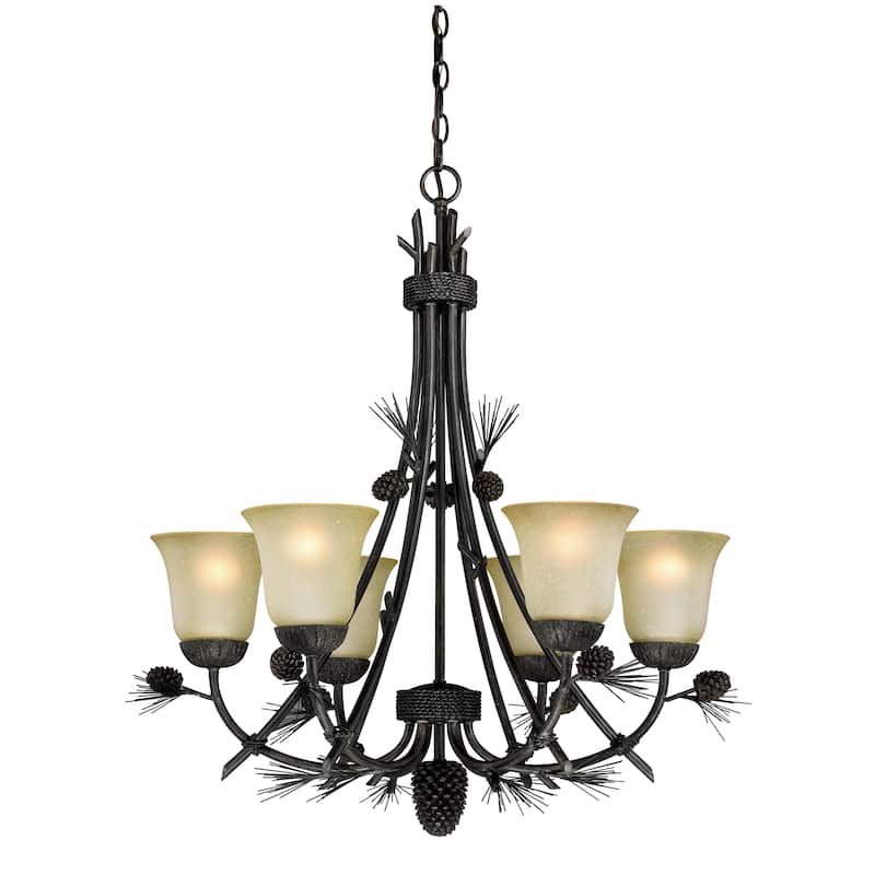 Sierra 6 Light Bronze Rustic Pinecone Chandelier - 27-in W x 31-in H x 27-in D - Black Walnut - 27-in W x 31-in H x 27-in D