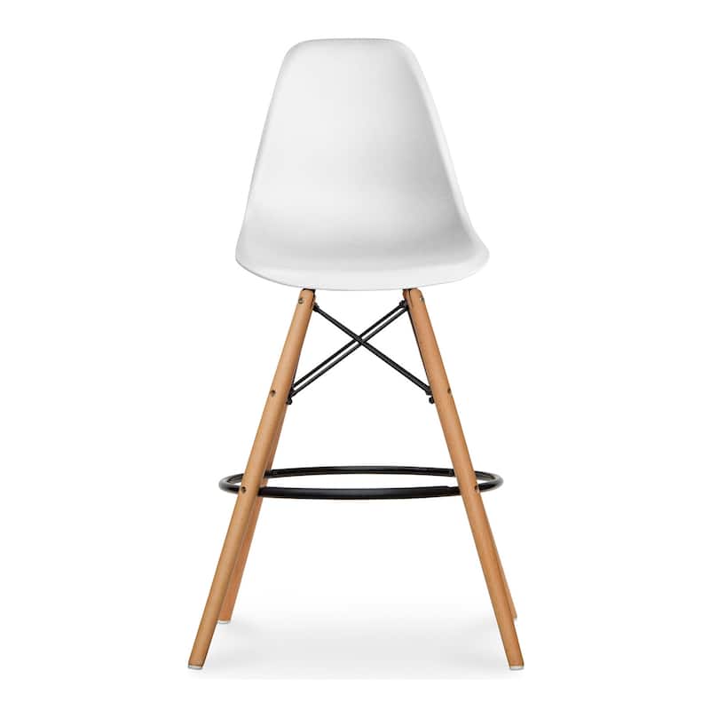 HomeRoots 28" White And Brown Heavy Duty Plastic And Solid Wood Counter Height Bar Chair