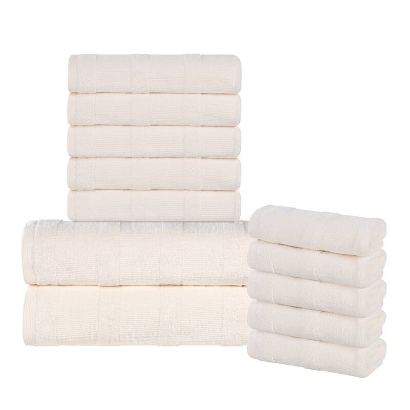 Superior Roma Cotton Assorted Ribbed Solid Towel Set of 12