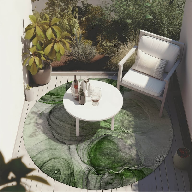 Machine Washable Indoor/ Outdoor Abstract Circles Chantille Rug