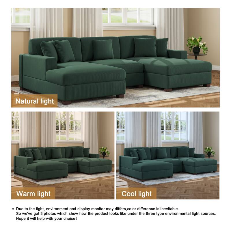 Upholstered Oversized Modular Sectional Sofa Set Corduroy Sleeper Sofa With Chaise