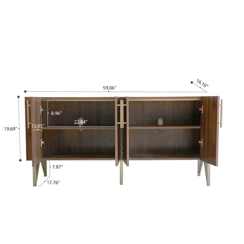 Furnigance Mid Century TV Stand Media Console with Walnut Finishing - W59"xL17.71"xH27.55"