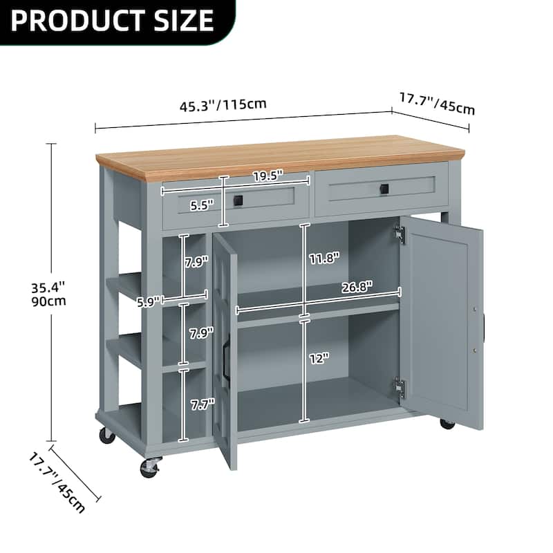 Rolling Kitchen Island Kitchen Cart Storage Cabinet with Open Shelves
