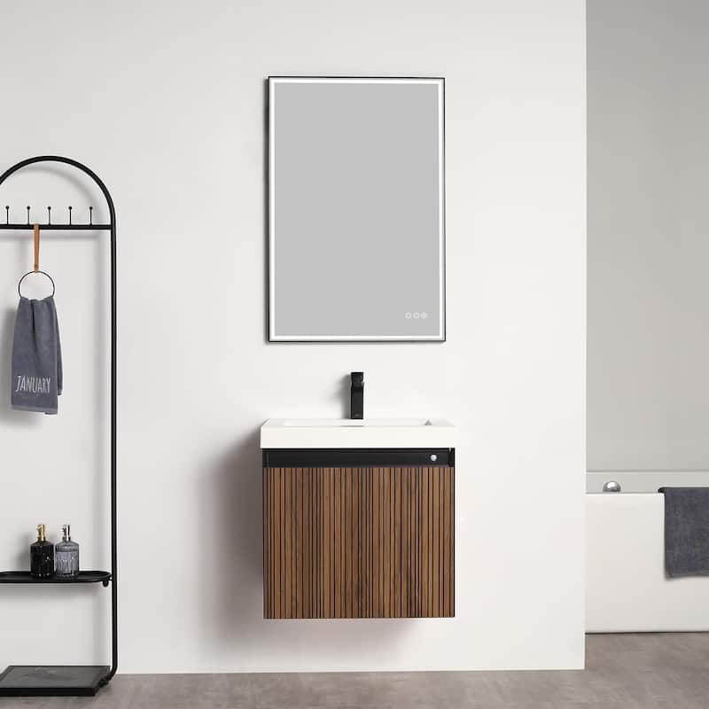 Blossom Lille Brown Walnut Floating Vanity with LED & Acrylic Sink