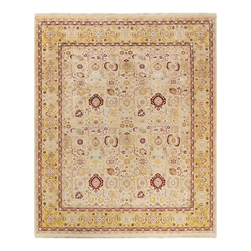 Overton Hand Knotted Wool Vintage Inspired Traditional Mogul Ivory Area Rug - 8' 3" x 10' 0"