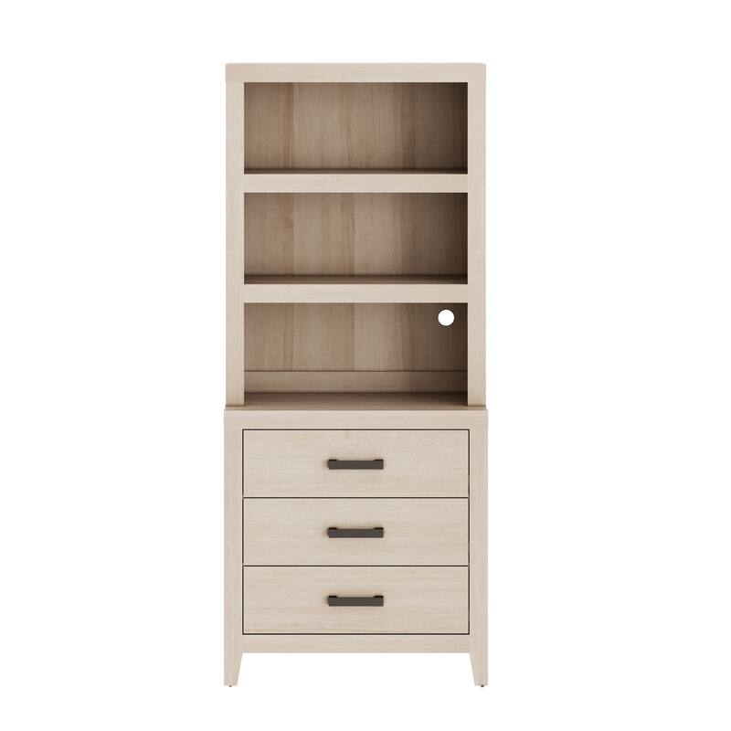 3-Tier Bookshelf with 3 Large Drawers, 74" Tall Farmhouse Bookcase with Wide Metal Handles, for Living Room, Office, Library